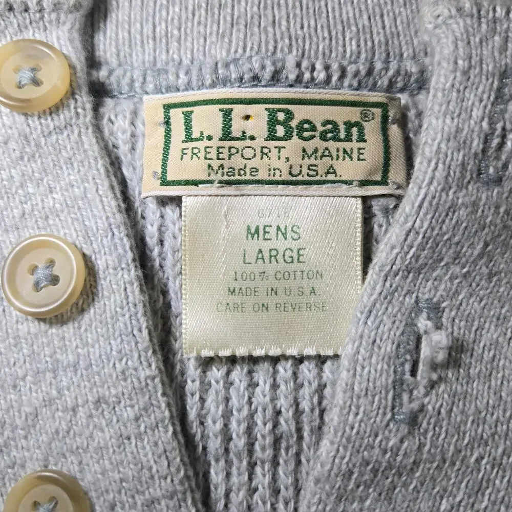 Vintage L.L.Bean Rib Knit Long Sleeve Henley Sweatshirt‎ Men's Size Large